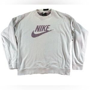 Nike Logo Sweatshirt Men's Medium Gray Pullover Embroidered Swoosh Crewneck